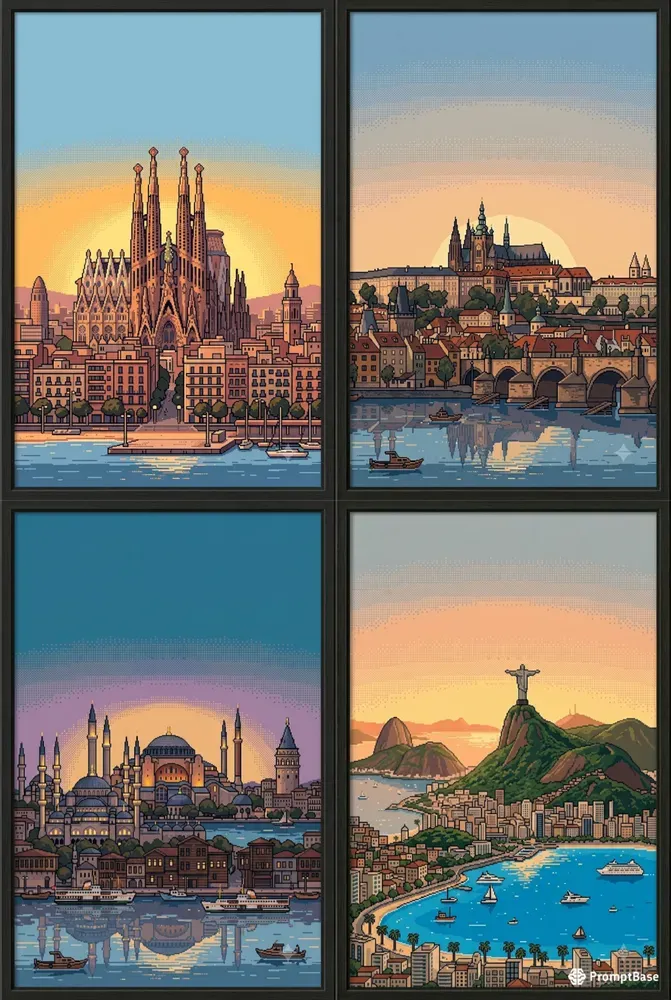 Pixel Art City Skyline Poster Studios