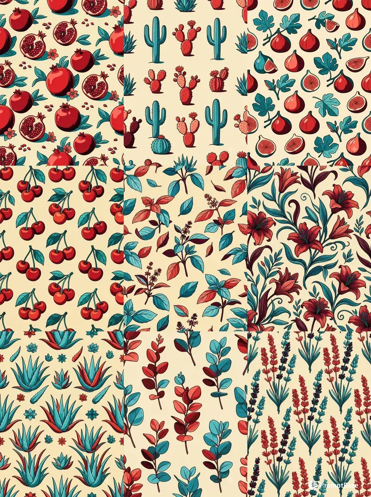 Retro Red Teal Seamless Patterns