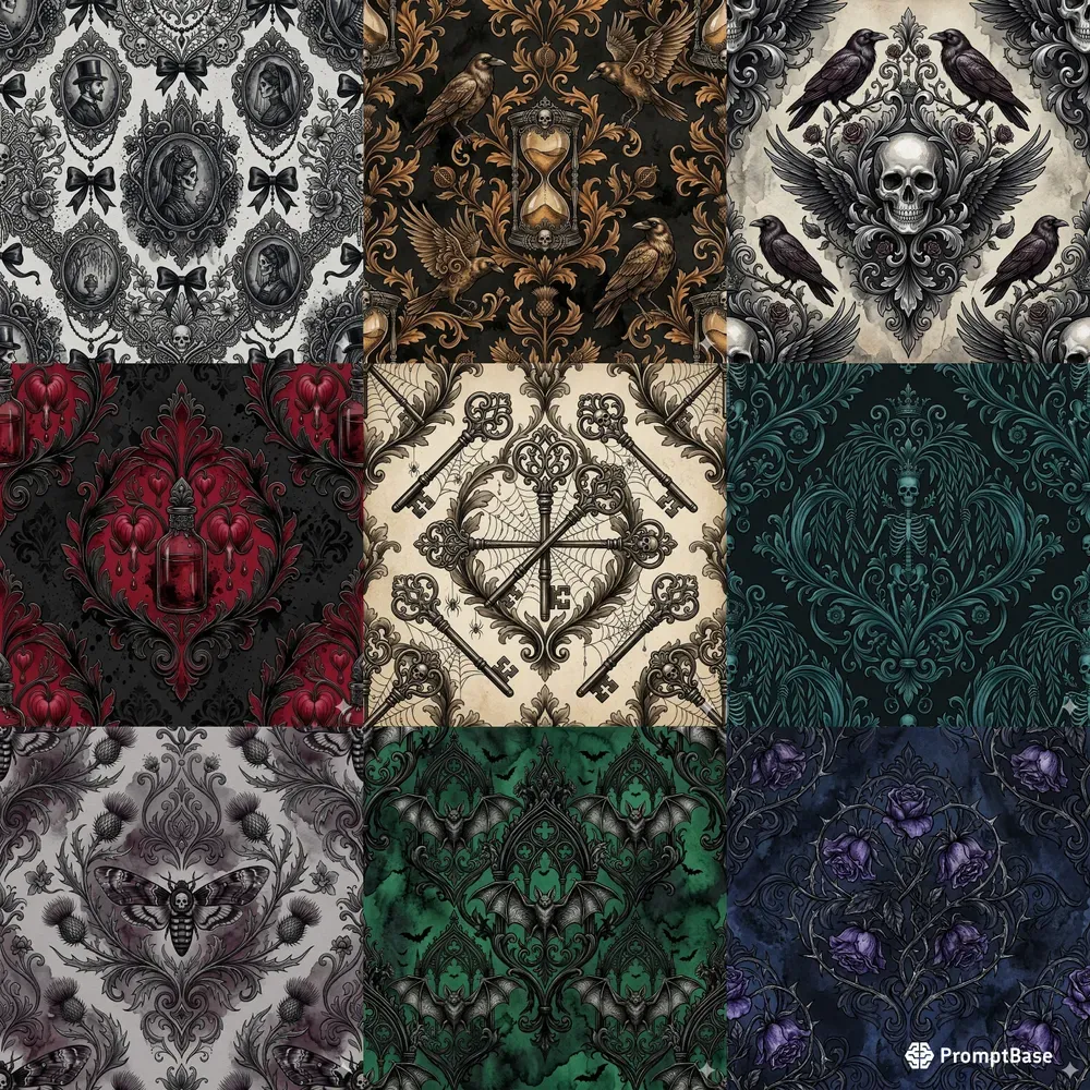 Victorian Gothic Ink Damask Patterns