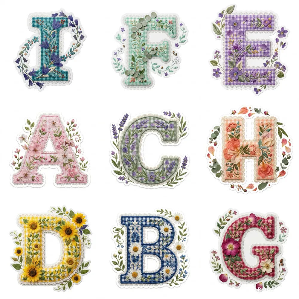 Gingham Floral Letter Sticker Pod Art