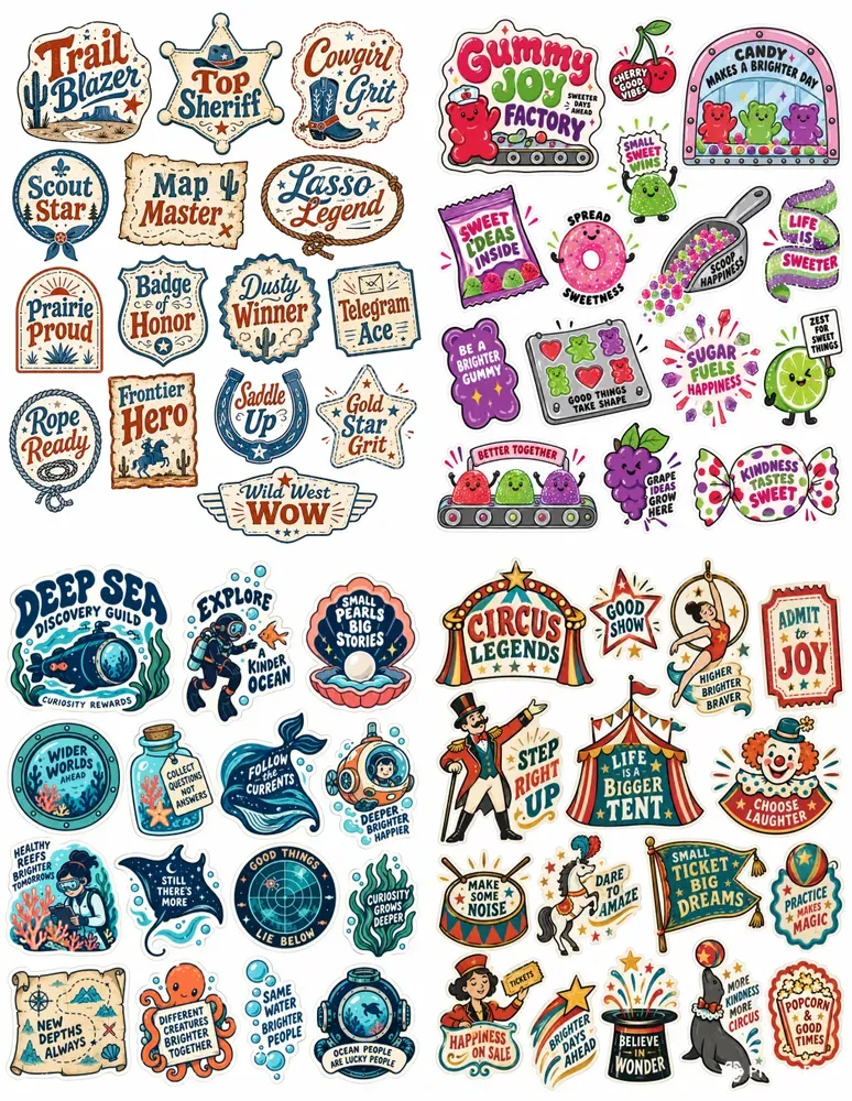 Cute Typography Badge Stickers