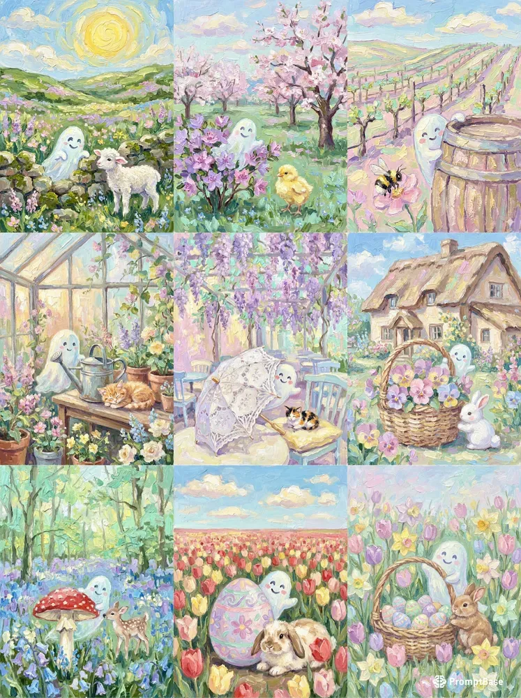 Easter Spring Ghost Impasto Landscapes