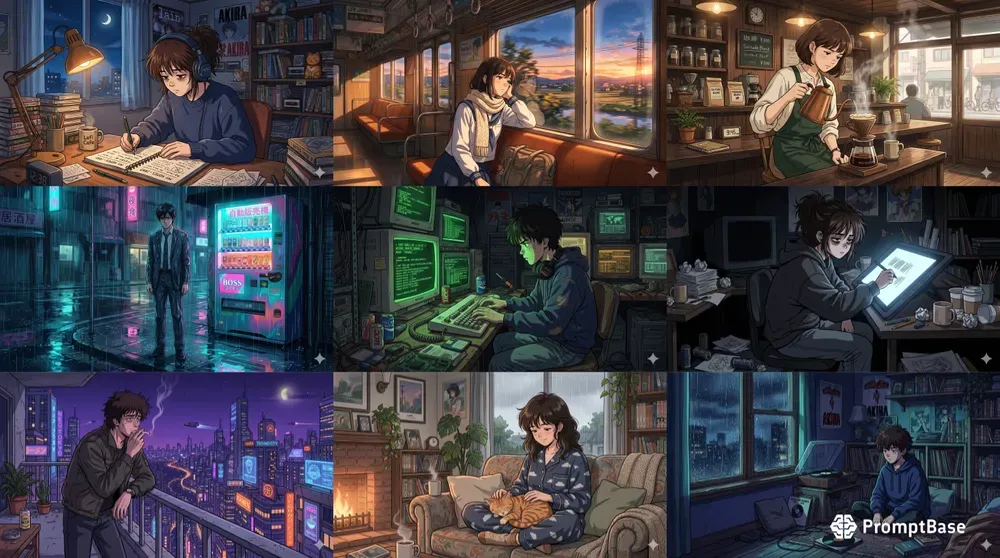 90s Lofi Anime Character Loop Stills