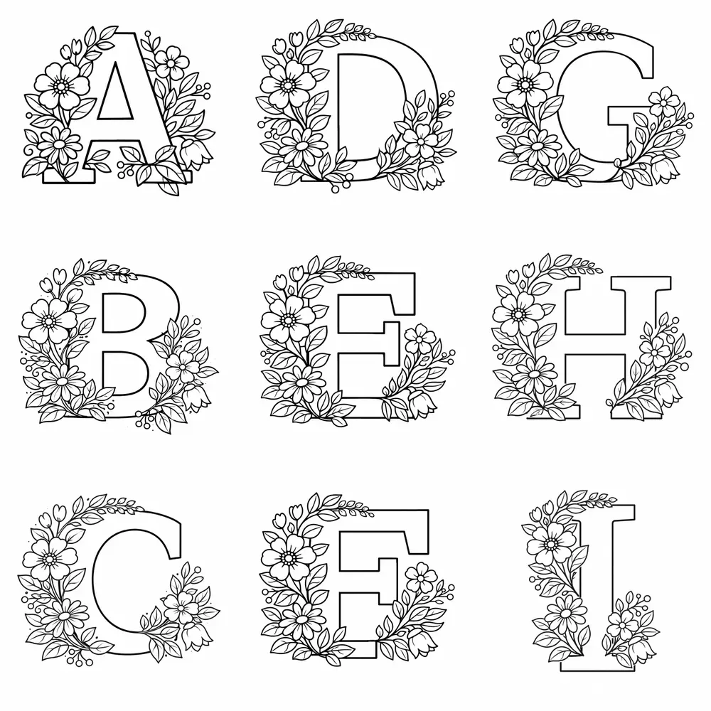 Floral Alphabet Letters Coloring Pages