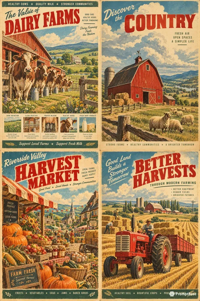 Retro Country Farm Scene Art