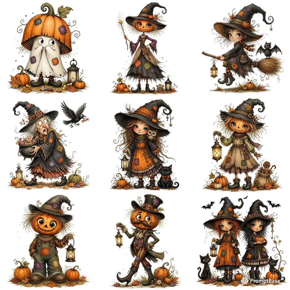 Whimsical Halloween Logo Clipart Sets