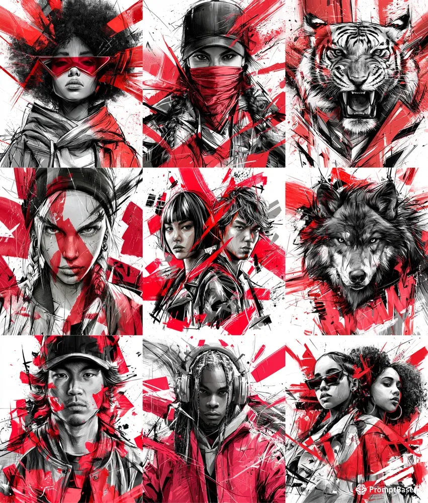 Explosive Red Ink Portraits