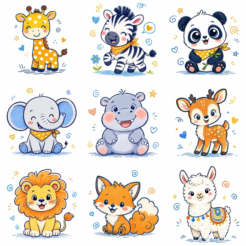 Cute Nursery Animal Doodles
