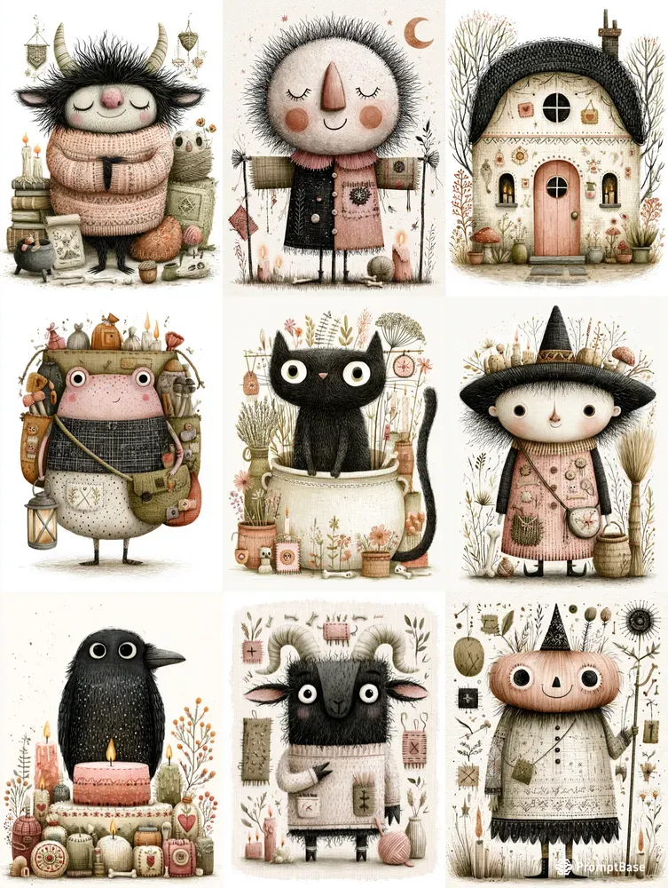 Dark Cute Folk Horror Illustrations