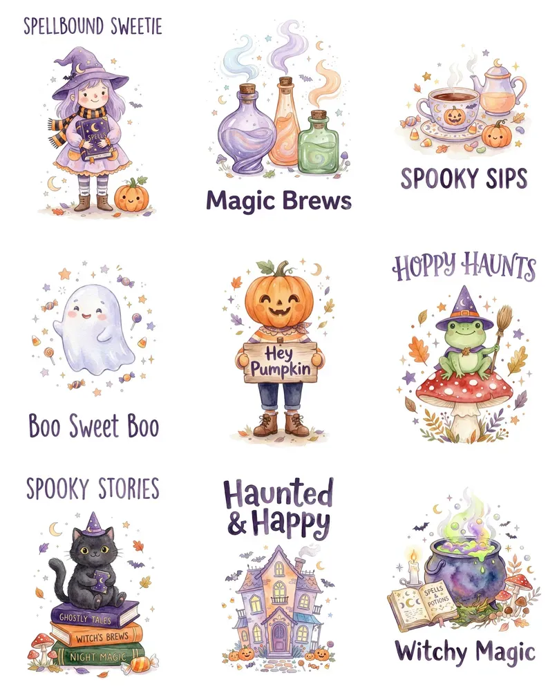 Pastel Halloween Watercolor Cliparts