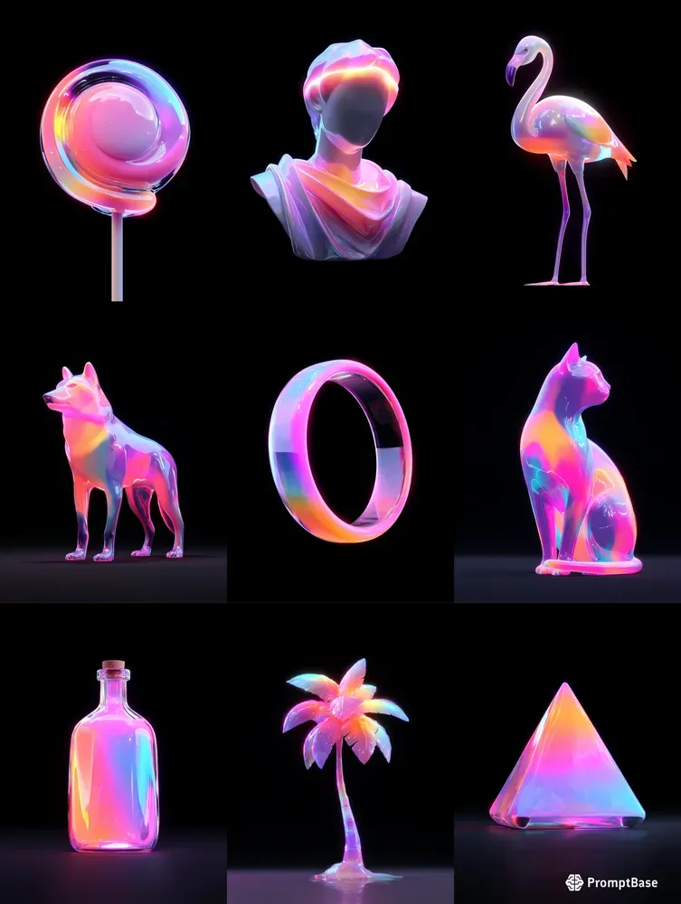Iridescent Neon Vaporwave 3D Art