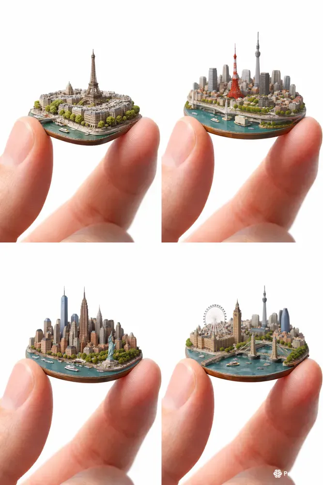 Miniature Cityscapes Held By Fingers