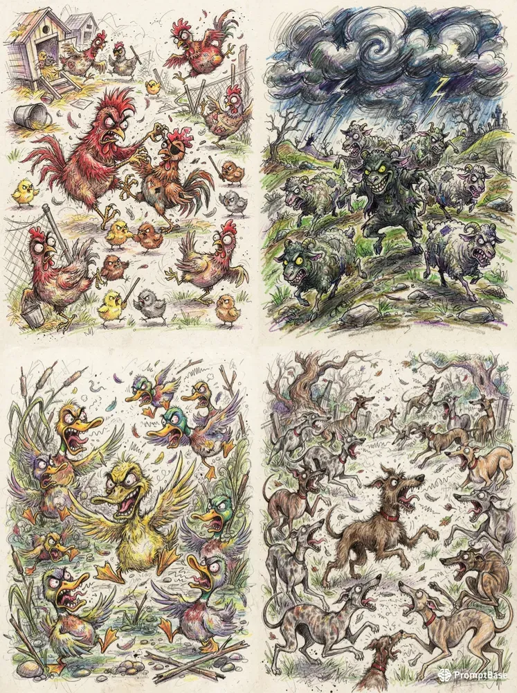 Handdrawn Evil Cartoon Animals