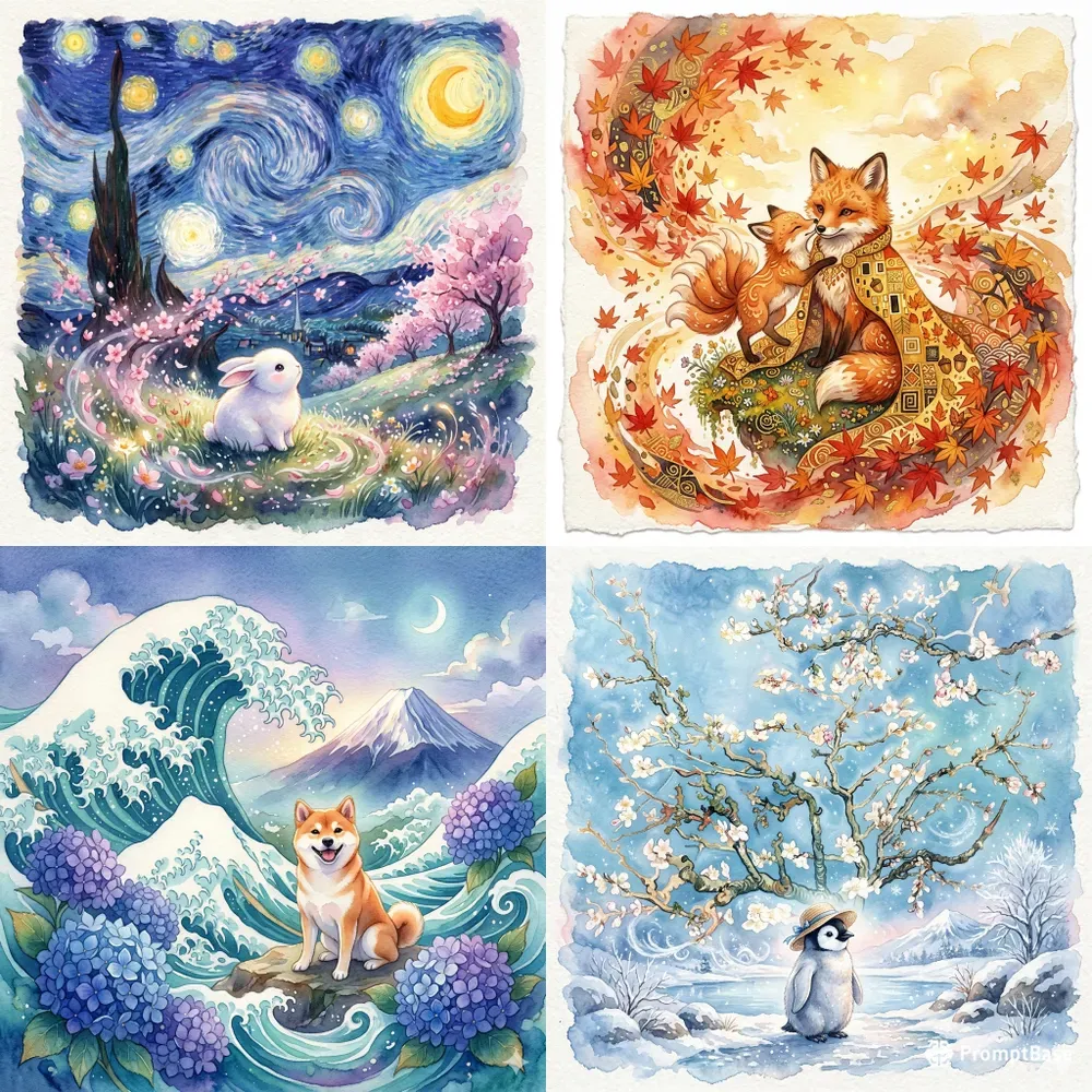 Fine Art Animals 4 Seasons Watercolors