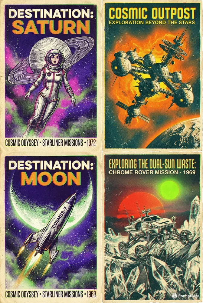 Retro 60s Fluorescent Space Posters