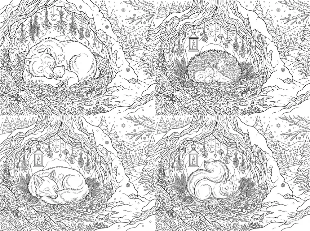 Hibernating Forest Animals Coloring Pages