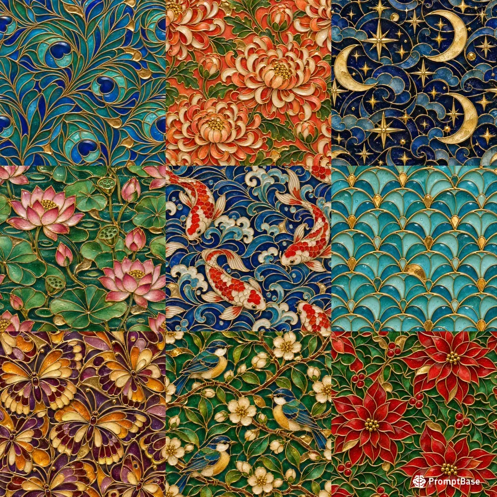 Cloisonne Enamel Seamless Tiles