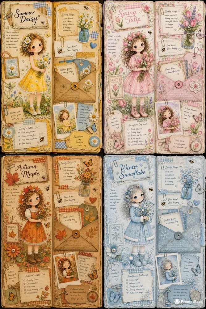 Whimsical Junk Journal Pages Spreads