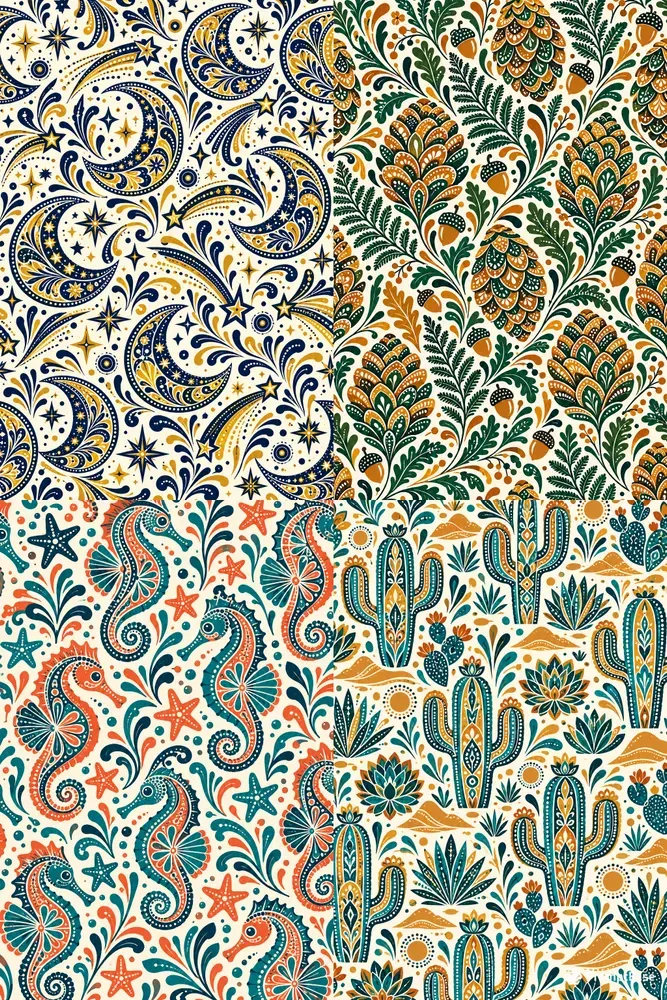 Bohemian Folk Paisley Pattern Art
