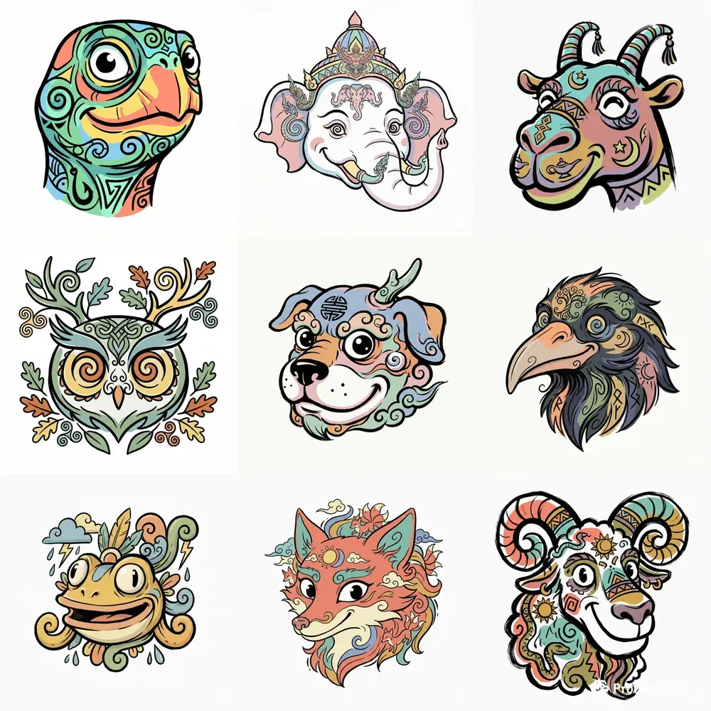 Mythical Cartoon Creature Head Art