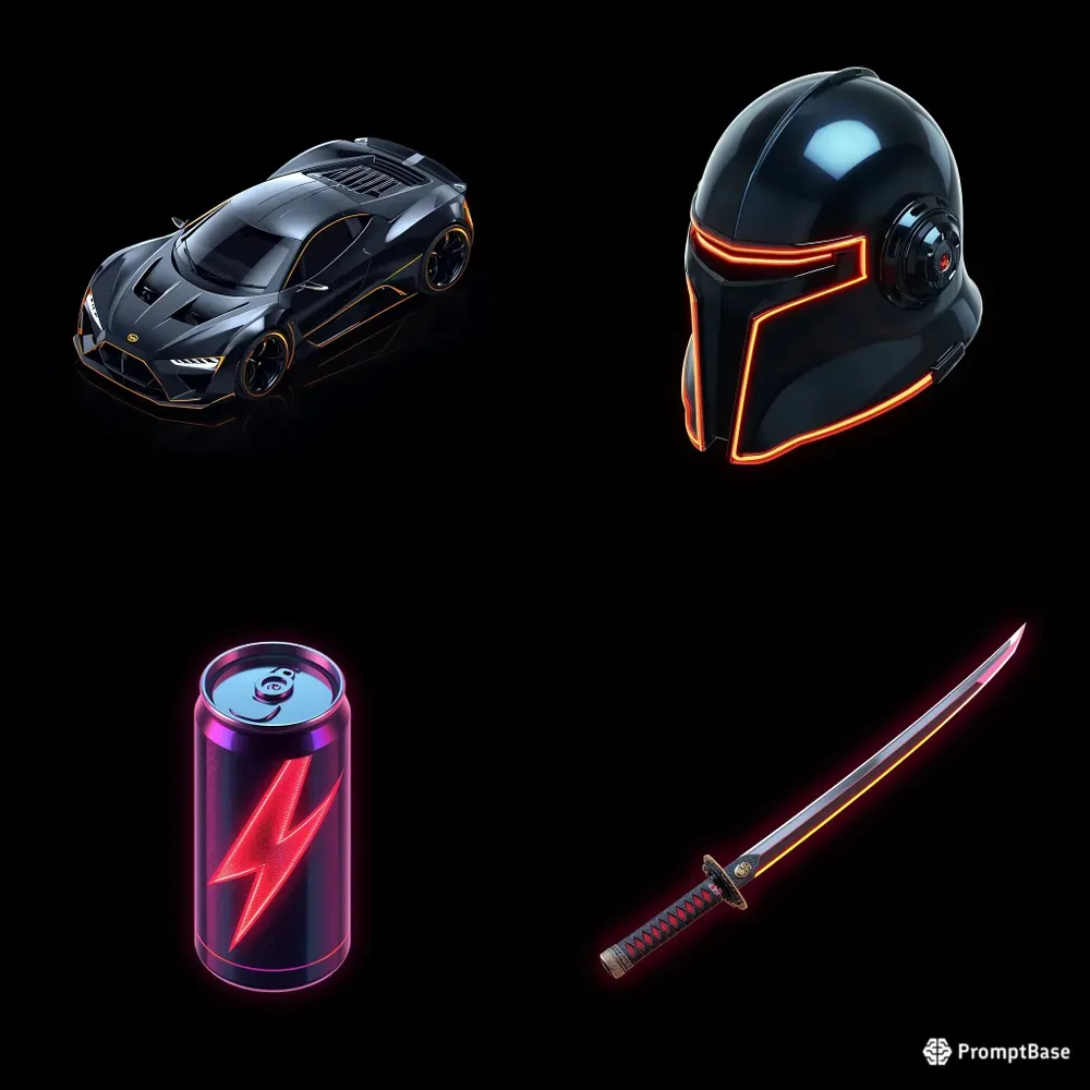 Cyberpunk Neon Gaming 3D Icons