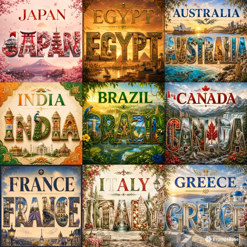 Country Landmark Letter Art