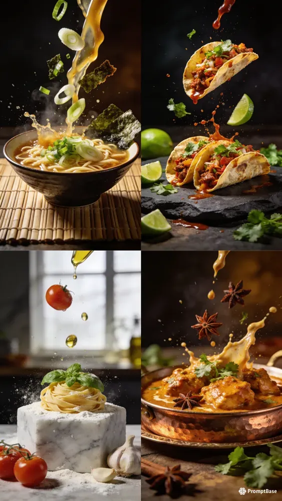 Cinematic Floating Exotic Foods