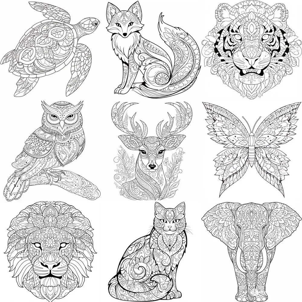 Black And White Animal Mandalas