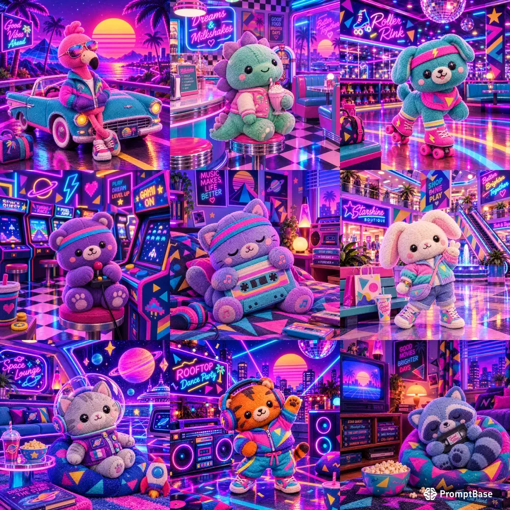 80s Neon Plush Toy Art