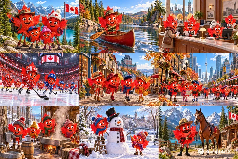 Funny Maple Leaf Characters