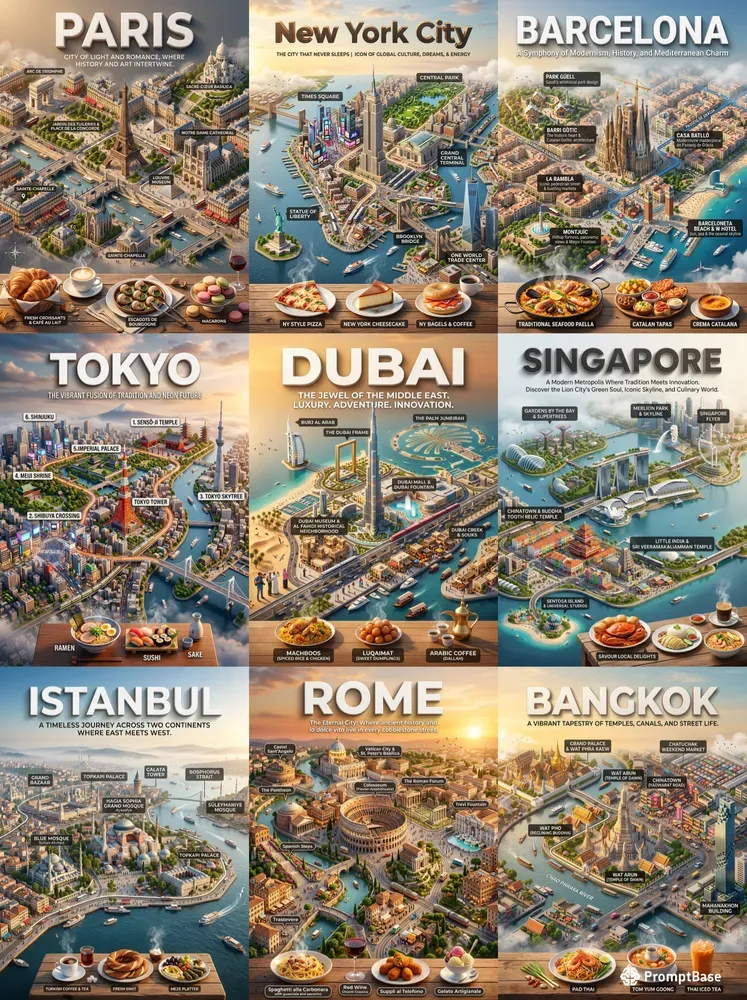 Cinematic 3d City Travel Map Posters