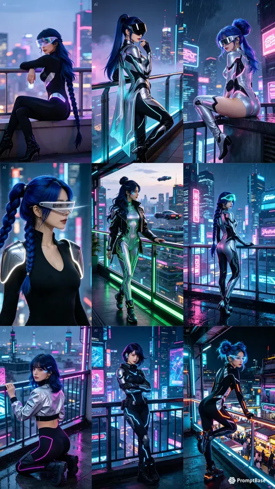 Cyberpunk Neon Balcony Girls