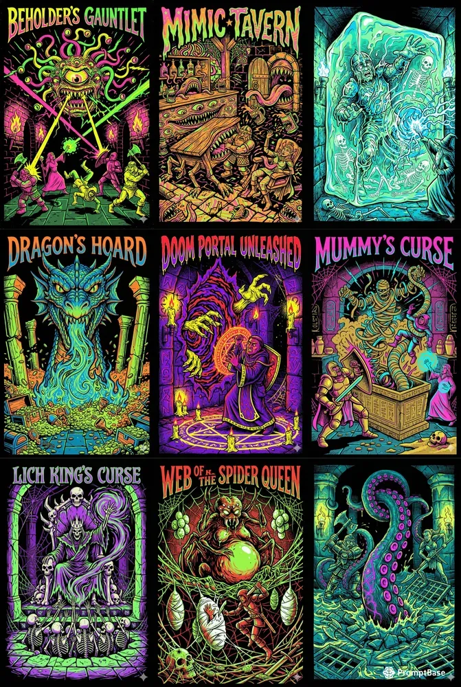 Neon Blacklight Dungeon Posters