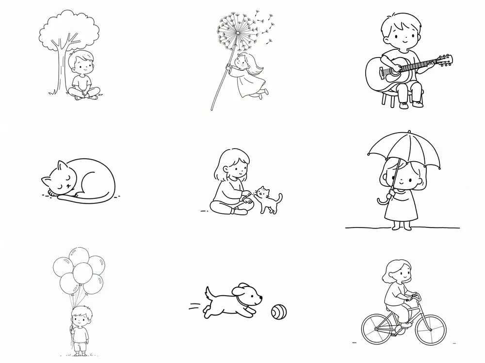 Cute Childlike Doodle Line Drawings