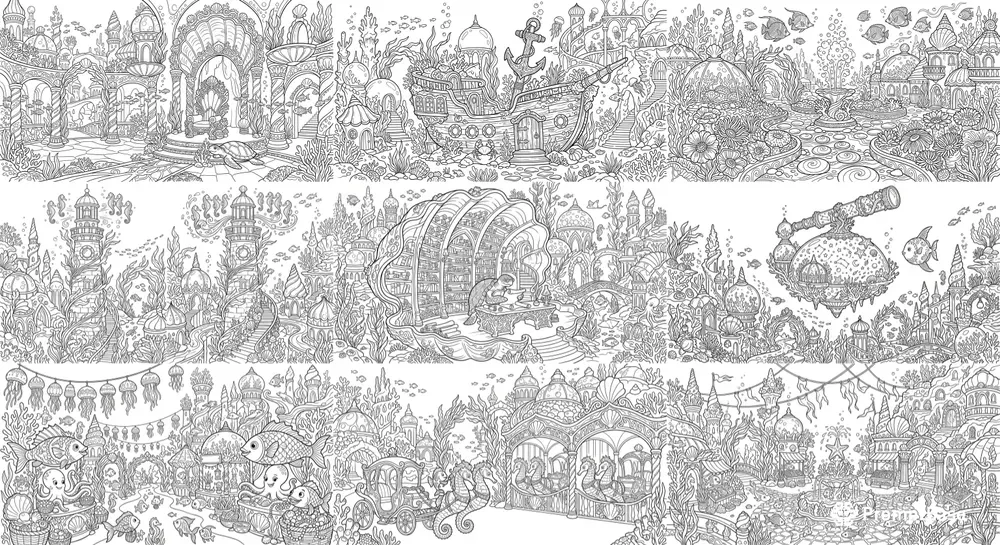Enchanted Underwater City Coloring Pages