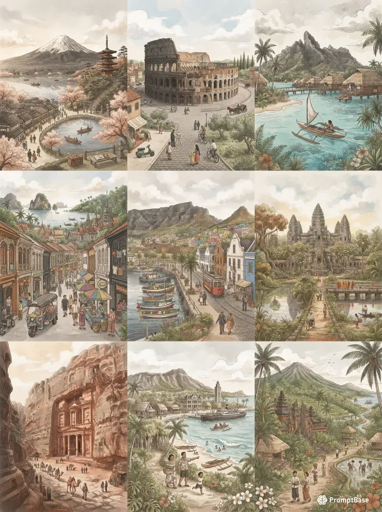 Nostalgic Watercolor Travel Posters