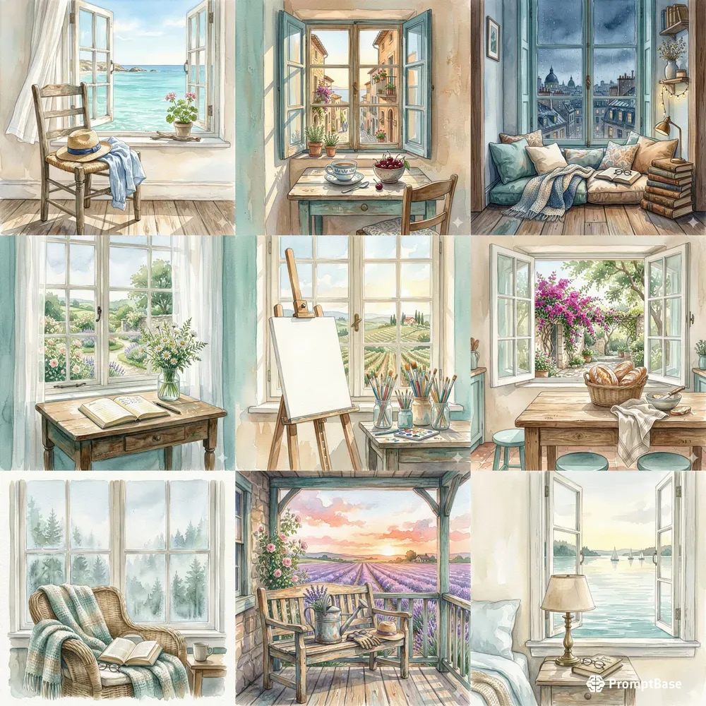 Coastal Serenity Watercolor Interiors