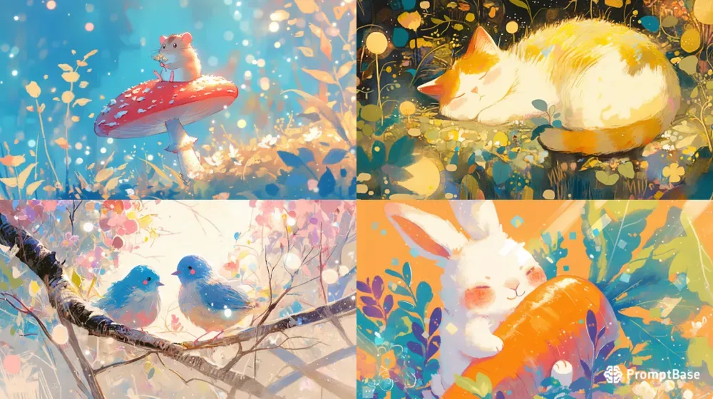 Crayon Gouache Cute Nature Scenes