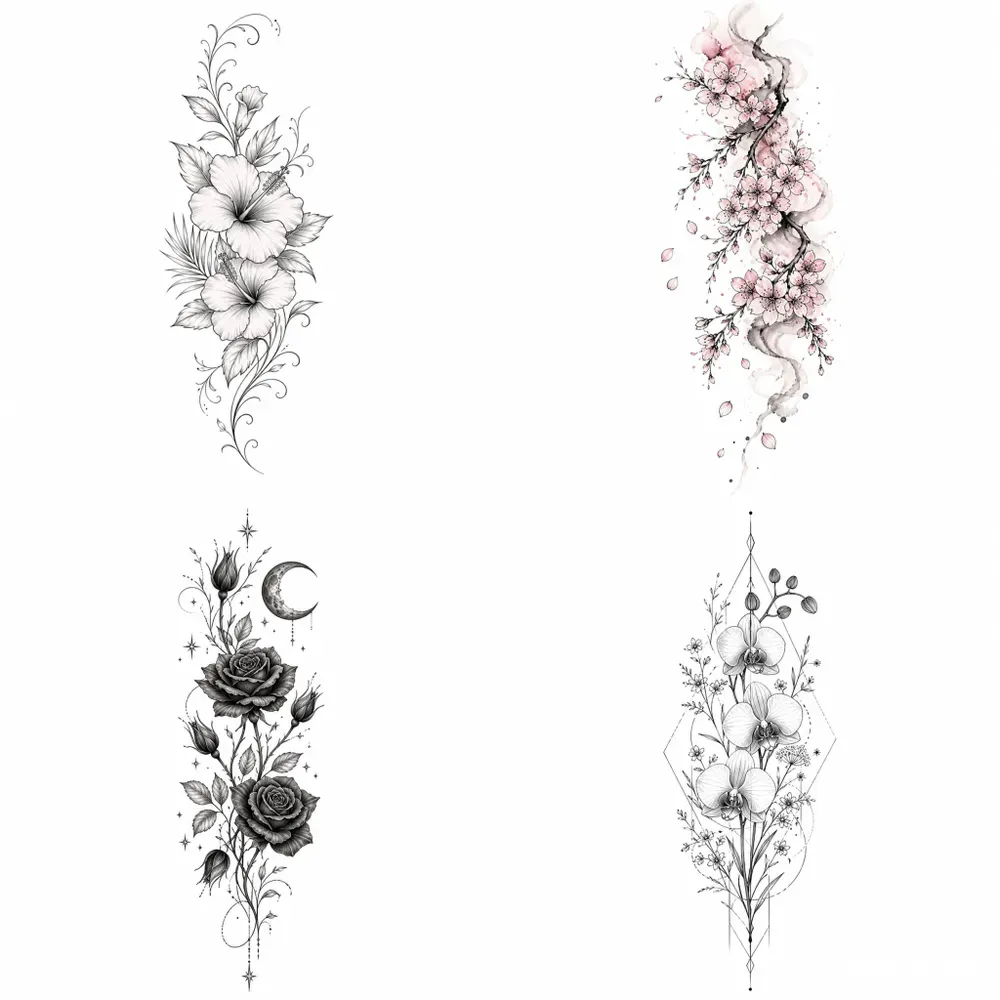 Elegant Botanical Lineart Tattoo Collections