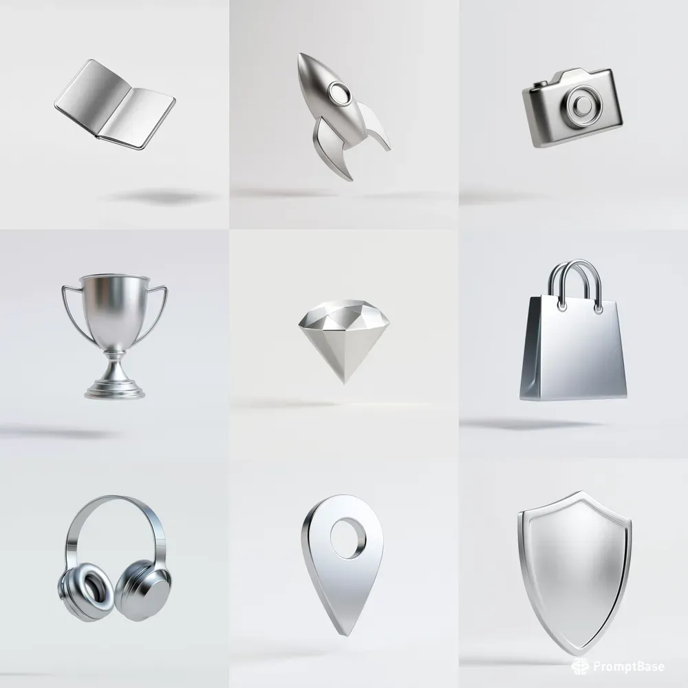 3D Silver Metallic Icon Renders