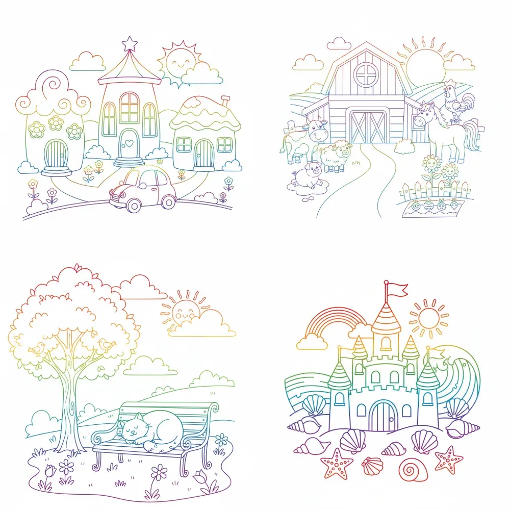 Rainbow Line Scene Coloring Pages