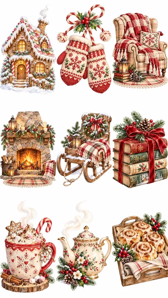 Winter Cottage Watercolor Cliparts
