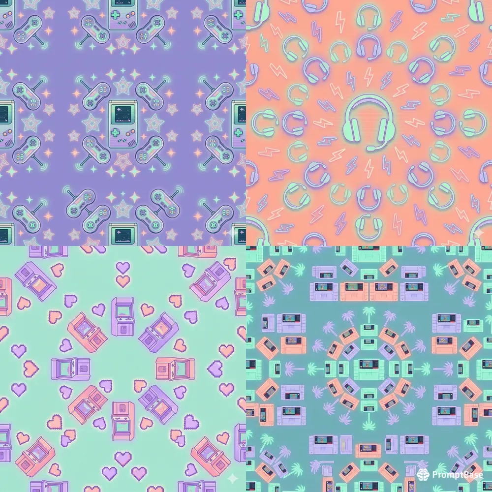 Pastel Vaporwave Gaming Icon Patterns