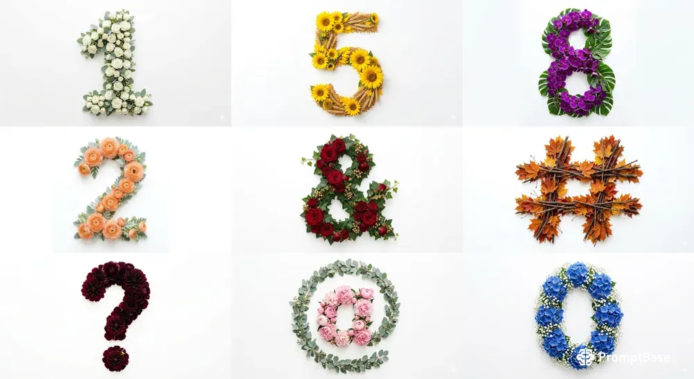 Floral Flat Lay Numbers Symbols