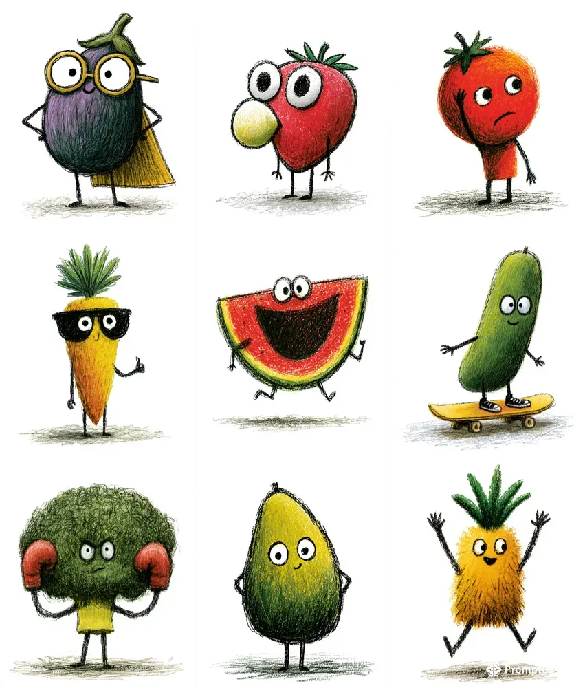 Funny Crayon Food Characters
