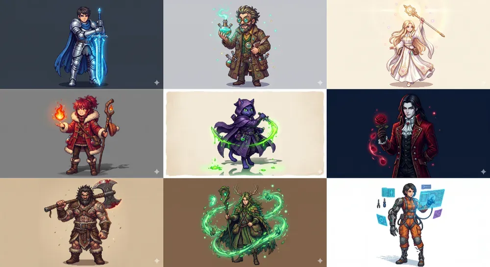 Modern Jrpg Pixel Character Sheets