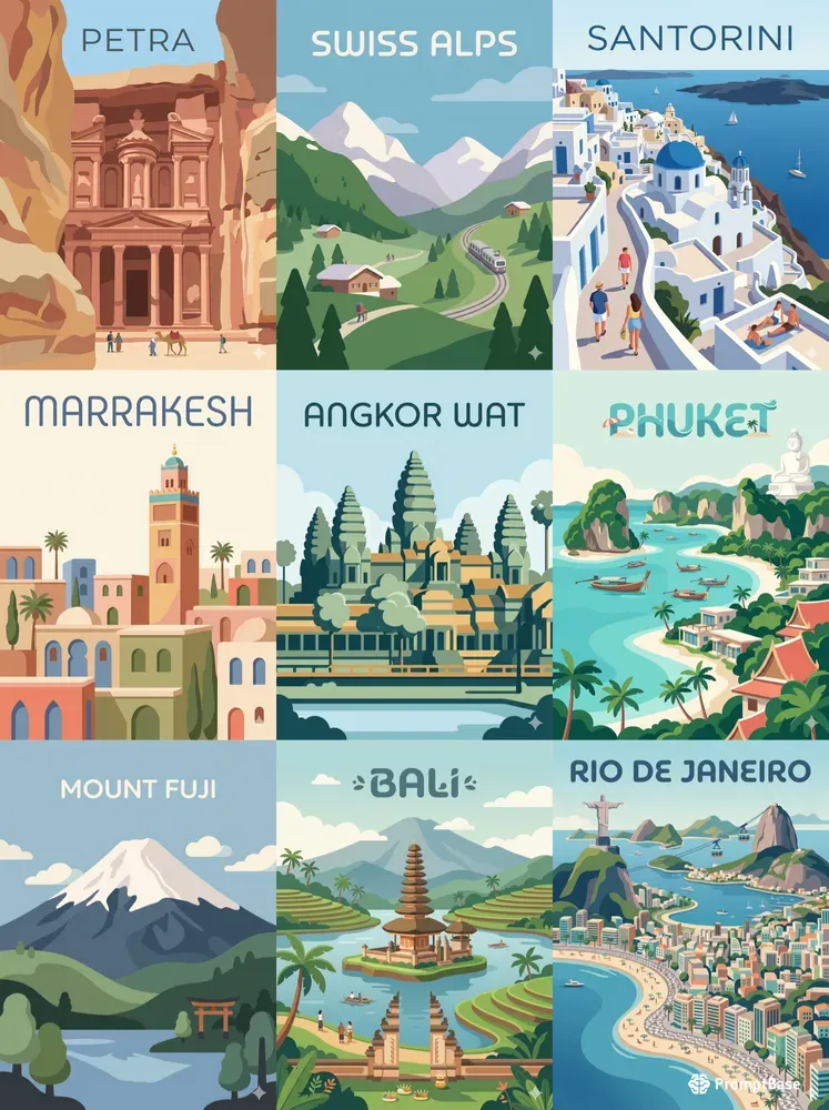 Smooth Noline Vector Travel Posters