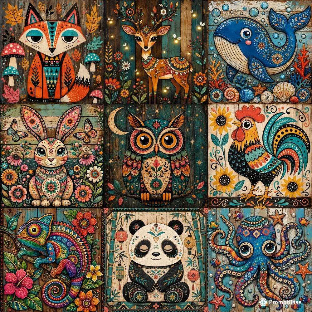 Whimsical Folk Pop Art Sets