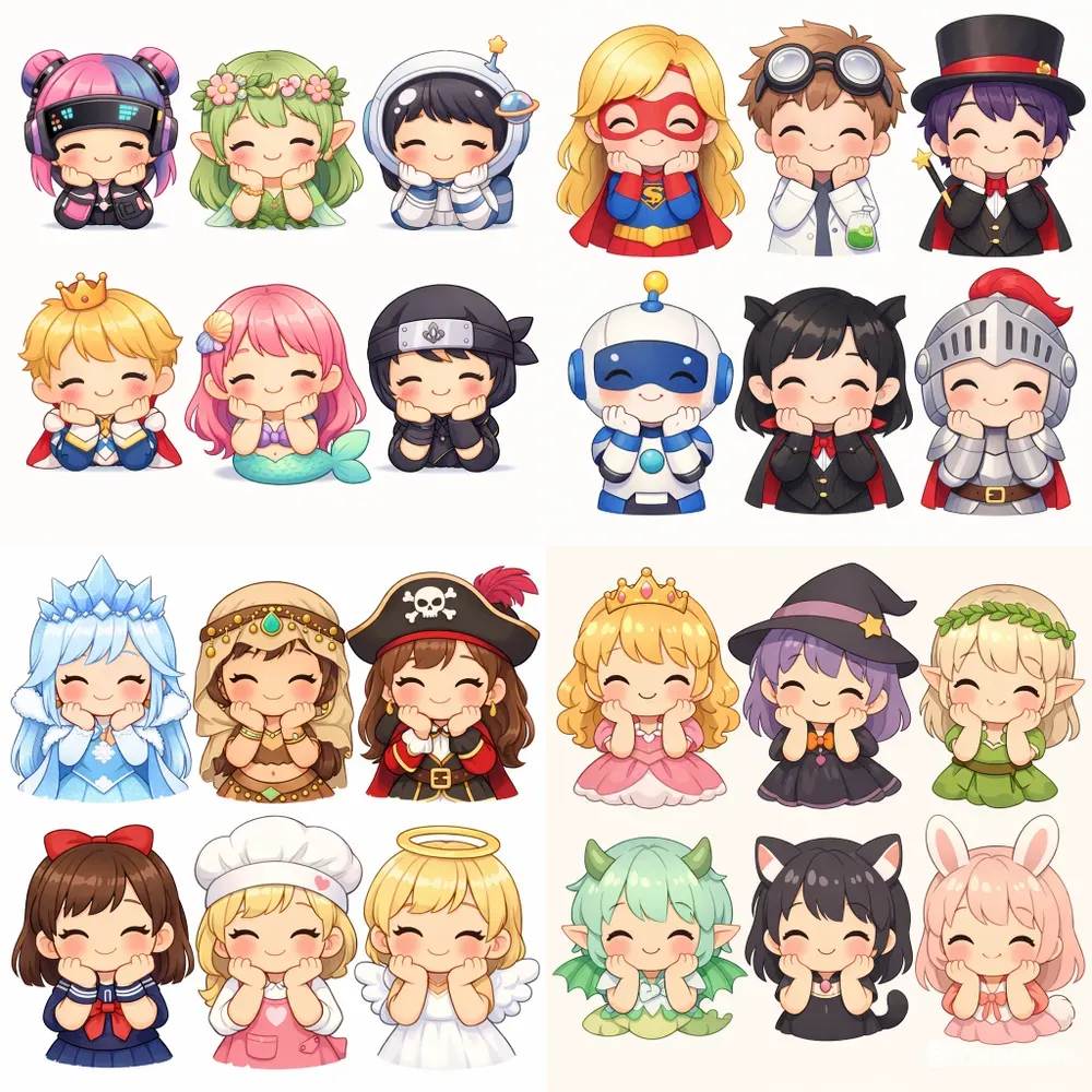 Cute Chibi Characters Grids