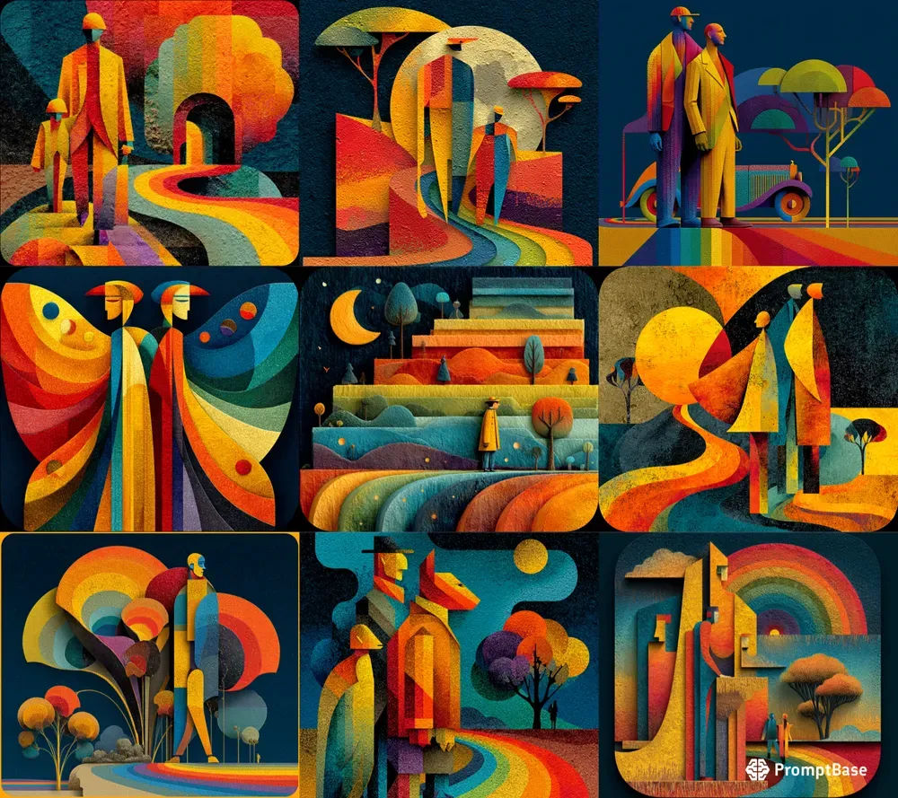 Nostalgic Cubist Rainbow Icon Art